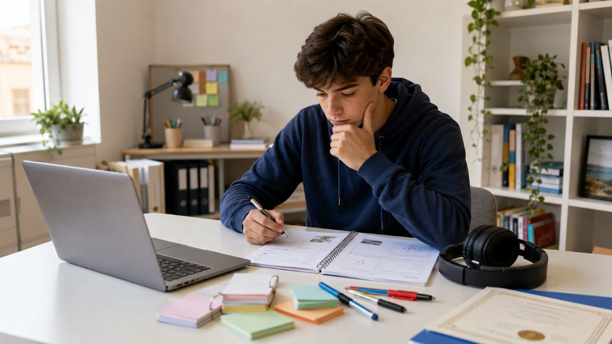 Alumno comprobando su nivel B1 tras terminar bachillerato